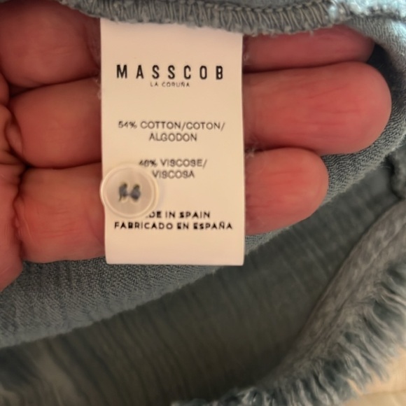 Masscob Blue Textured Cotton Blend Button Down Shirt Raw Hem Sz L - Picture 11 of 15